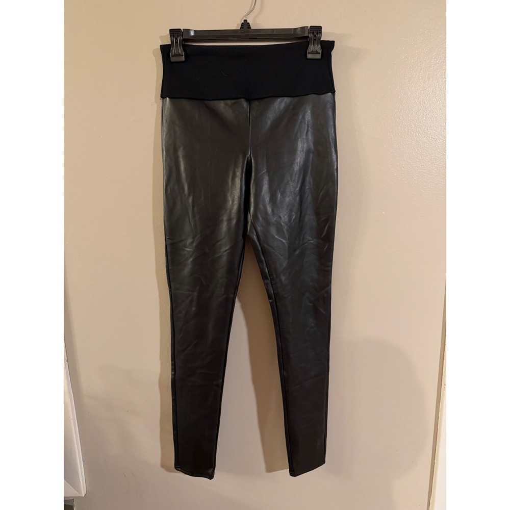 Assets by Spanx Faux Leather Leggings Black High Rise Slim Fit Women Medium